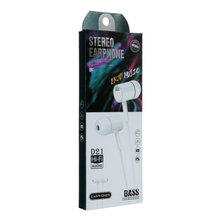 Headphones D21, wired, vacuum, microphone, 1 m, jack 3.5 mm, white-3