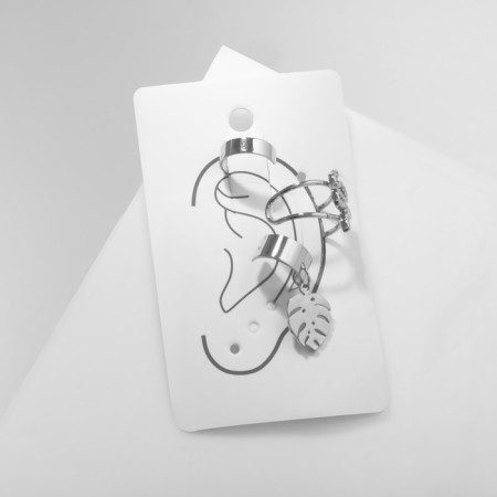 Earrings "Kaffa" Nature, set of 3 pcs., Color silver-3