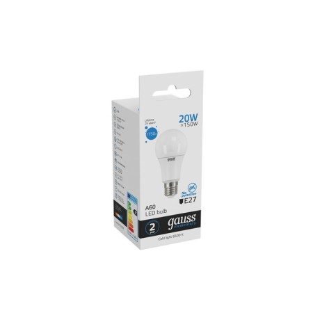 LED LED ELEMENTARY 20W A60 GREVED 6500K cold. Bel. E27 1750LM Gauss 23239-3
