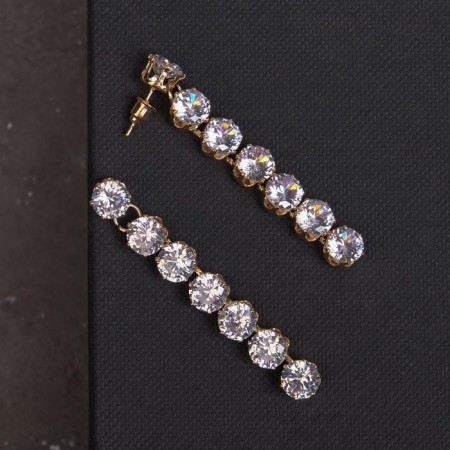 Earrings with Hollywood rhinestones, white color in gold-2