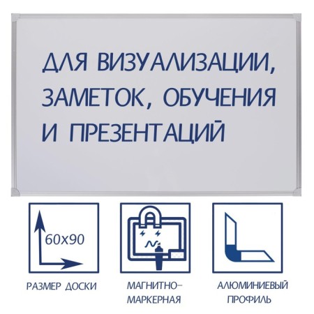 Magnetic-marker board 60x90 cm, calligrata standard, in an aluminum frame, with a shelf
