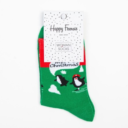 Women's socks "Penguin", green color, size 23-26-4
