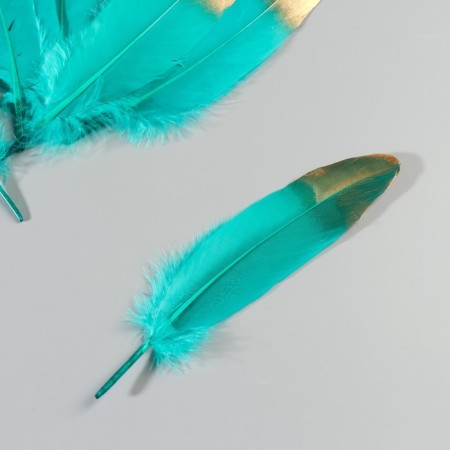 A set of goose feathers 15-20 cm, 10 pcs, dark green with gold-3