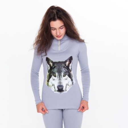 Women's thermal underwear (jumper, leggings) print wolf, light gray color, size 42-5