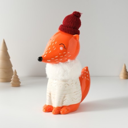 Pig a piggy bank Ceramics "Fox in a gray sweater and hat" 7.8x15.7x25 cm-2