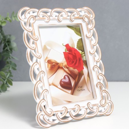 Photo frame plastic 10x15 cm "knitted" white with gold 20.5x15.5 cm-1