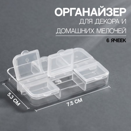 Organizer for decor, 6 cells, 5.3 × 7.5 × 1.3 cm, the color is transparent