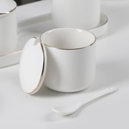 A set of ceramic cans with spoons on the stand "Pastel", 3 items: 250 ml, white color-1