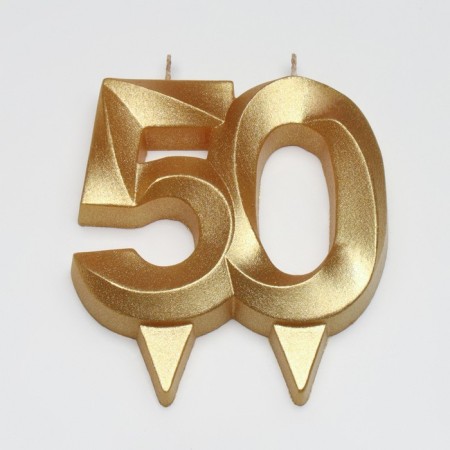 Candle in the cake jubilee "Face + fountain", number 50, gold metallic, 6.5 cm-2