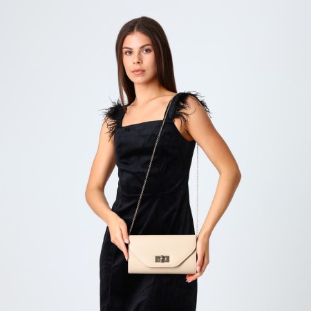 Female bag on a valve, beige color-5