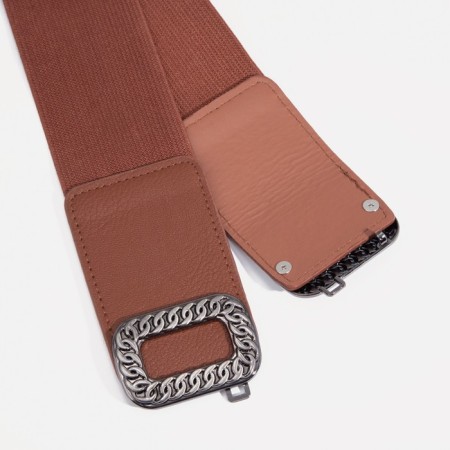 Women's belt, width 6 cm, buckle metal, brown color-2