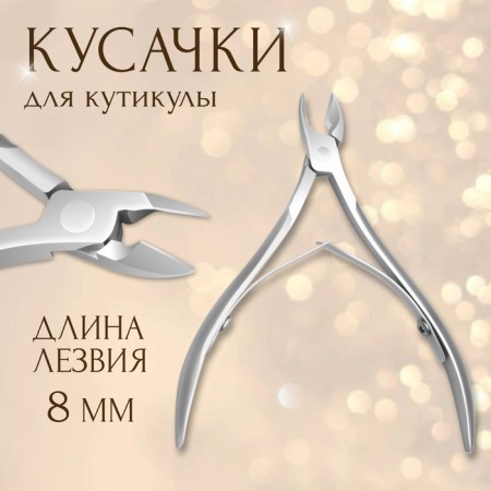 Manicure nippers for cuticles, double spring, 9.5 cm, blade length - 8 mm, in a case, silver color