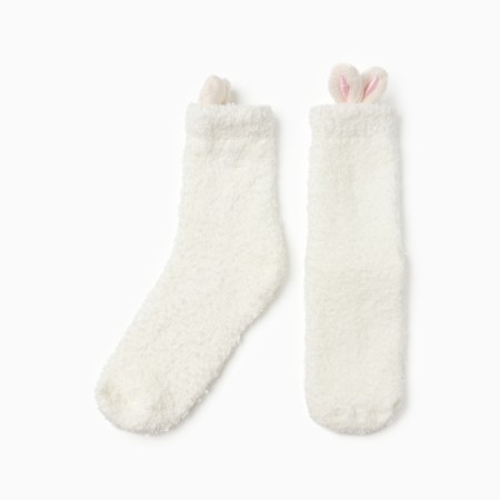 Women's terry terry minku with ears, white color, size 36-39 (23-25 ​​cm)