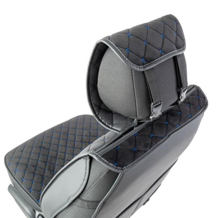 Frame caps for the front seats Car Performance, 2 pcs, alcantara, rhombus, black and blue-3