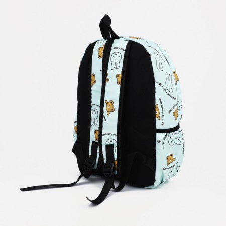 Youth backpack made of textiles, external pocket, turquoise color-1