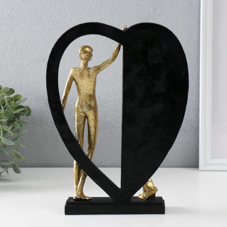 Polystone souvenir "Lovers from a large heart" gold with black 20x4.5x27.5 cm-2