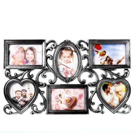 Photo frame plastic in 6 photos 10x15, 10x10 cm "curls" silver 31.5x53 cm-3
