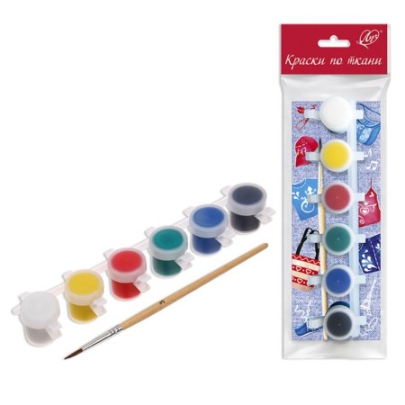 Fabric paint, set of 6 colors x 5 ml, ray, water -based acrylic, with a brush