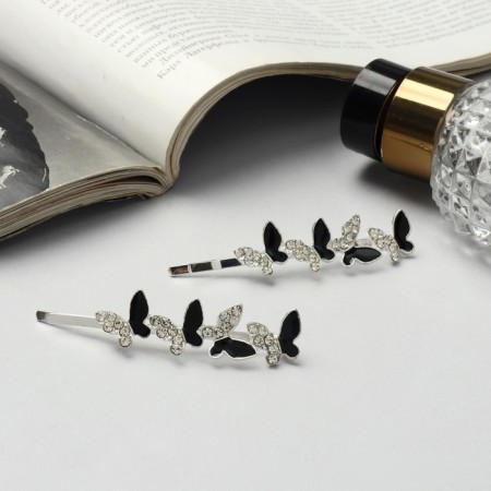 Invisibility for hair "Annabelle" (set 2 pcs) butterfly black, 6.5 cm, silver