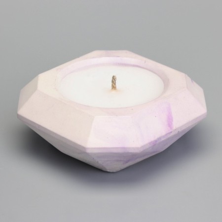 The candle "Square" in the candlestick with beveled corners is small, 9x3.5cm, marble with purple. stripes-1