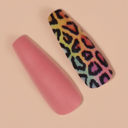 Follow nails "Bright leopard", 12 pcs, with adhesive plates, ballerina form, multi -colored-3