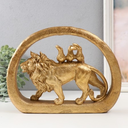Souvenir Polystone "King of animals with tukans" gold 30x7x23 cm