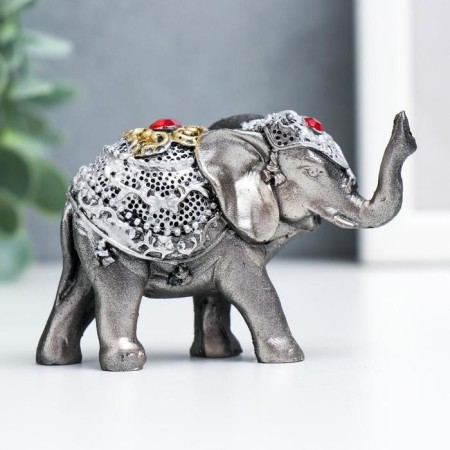 Souvenir Polystone "Elephant in the Golden Popone with Rubin" 5.5x8.5x3.2 cm