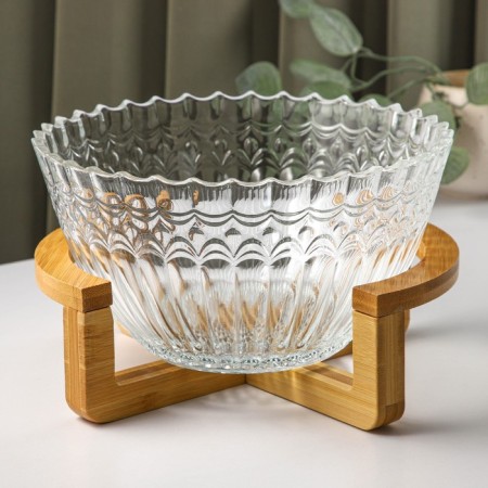 A set of glass salad bowls on the Tondo stand, 5 items: large 2.2 l, small 330 ml-1