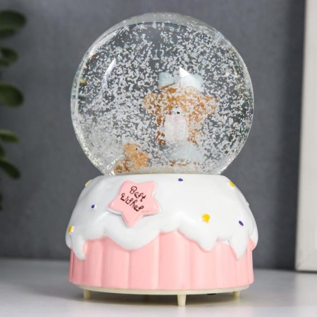 Souvenir polystone water ball light, music "Bear and cake" d = 8 cm mix 12.5x8x8 cm-3