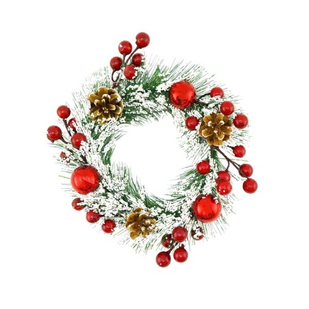 New Year's wreath with decor "snowy berries and cones", 1 pc.