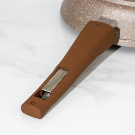 Granite pan, d = 24 cm, removable handle, glass cover, anti -stick coating, brown color-5