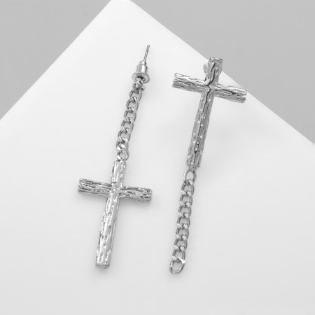 Earrings metal "Cross and chain" weaving, color silver-1