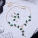 Set 2 objects: earrings, necklace "amazement" flowering, green-white color in gold, 42 cm