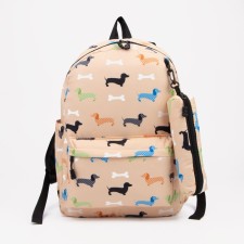 School backpack from lightning textiles, external pocket, pencil case, beige color