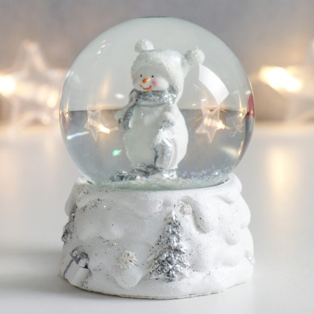 Souvenir Polystone Water Ball "Snowman in a hat with pompom" 7x6.7x8.8 cm-4