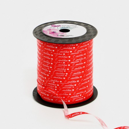 Packing plastic tape "with love", red, 0.5 cm x 200m-1
