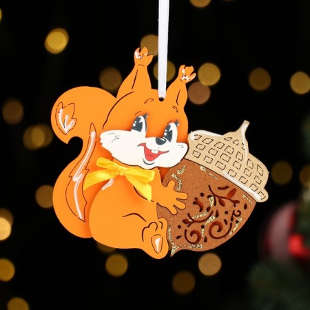 Christmas tree decoration "Squirrel with a nut", MDF, 11x9.5 cm