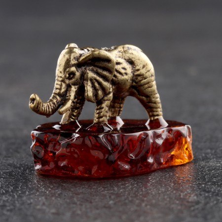 Talisman's keychain "Elephant", brass, amber-1
