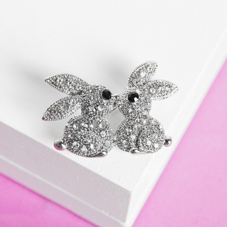 Brooch "Rabbits" kids, white color in silver-2