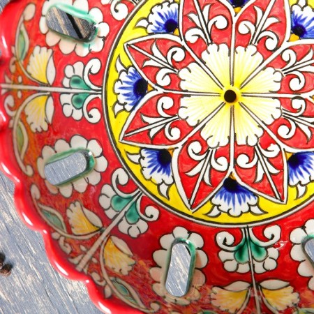 Rishtan ceramics "Flowers", 23 cm, red fruit-2