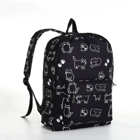 School backpack from textiles on lightning, 3 pockets, black color-2
