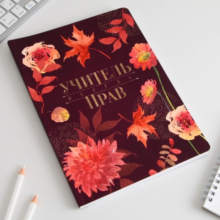 Large diary "Teacher is always right" Soft-Touch, A5+format, 96 sheets, soft cover, ruler-1