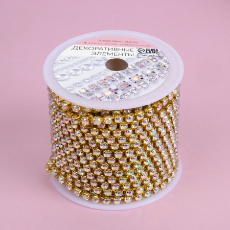 Chain with rhinestones, with holography, metal, glass, 3.5 mm, 9 ± 1 m, gold color-3
