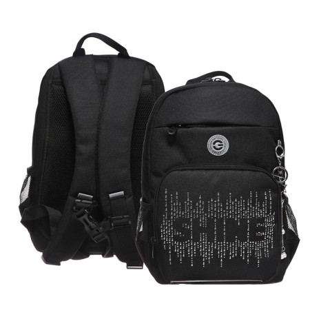 School backpack, 40 x 25 x 13 cm, Grizzly, ergonomic back, laptop department, black