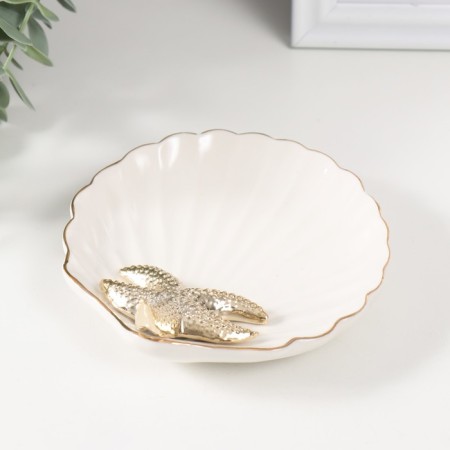 Souvenir Ceramics stand "Sea star on a shell" White with gold 13x12.5x2.5 cm-2