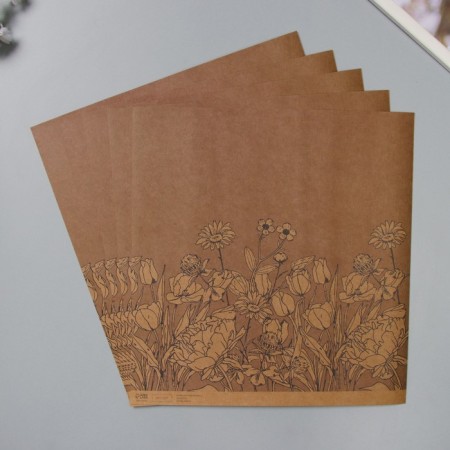 Scrapbooking paper craft "Field flowers" density 180 grams set 5 pcs 30.5x32 cm-1