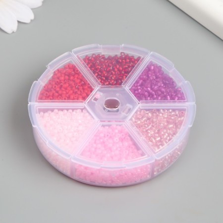 Glass beads 8/0 (3 mm) in the box "Pink" 6 colors x 10 g 8x8x2 cm-2