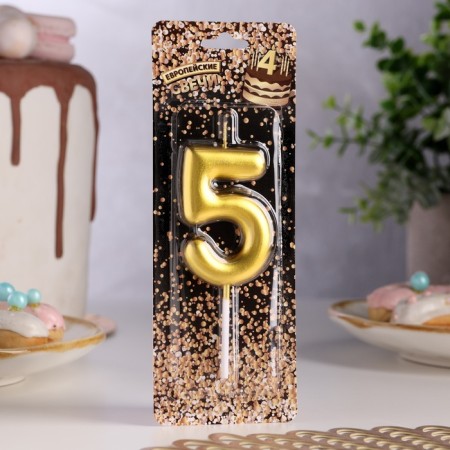 Candle in the Cake "European", number "5", 6 cm, gold-1