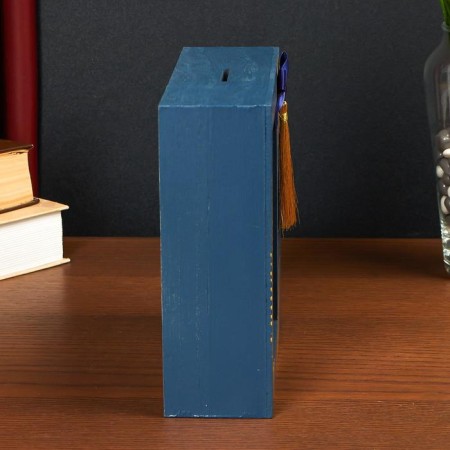 Pig a piggy bank Interior tree "Golden Fern on Blue" 15x20x6 cm-2