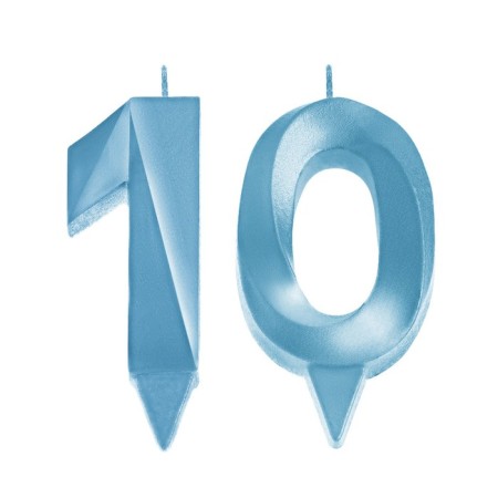 Candle in the cake anniversary "line" (set 2 in 1), number 10, blue metallic, 6.5 cm-2